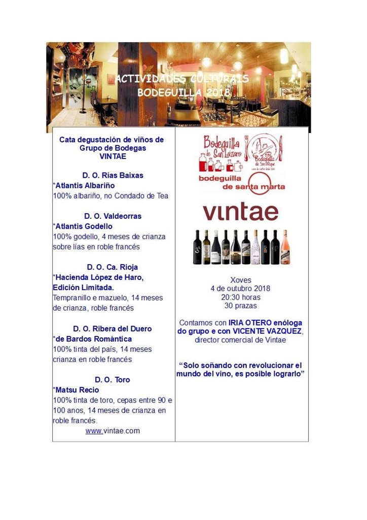 ACTIVIDADES CULTURAIS BODEGUILLA, CATA GRUPO VINTAE