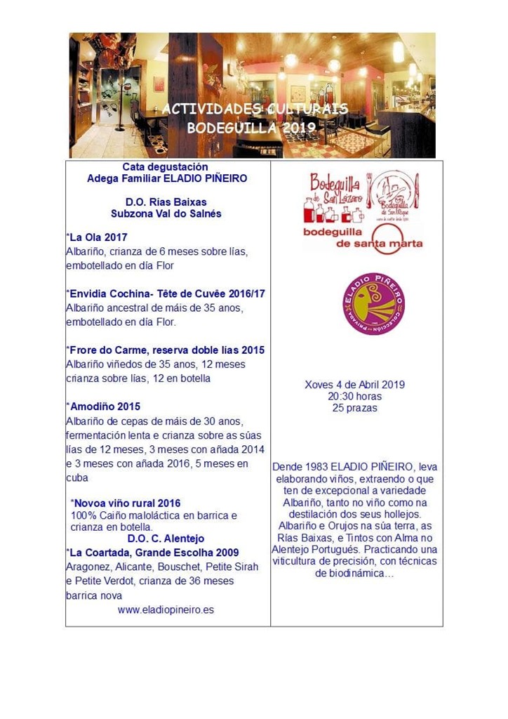 ACTIVIDADES CULTURAIS BODEGUILLA "ELADIO PIÑEIRO"